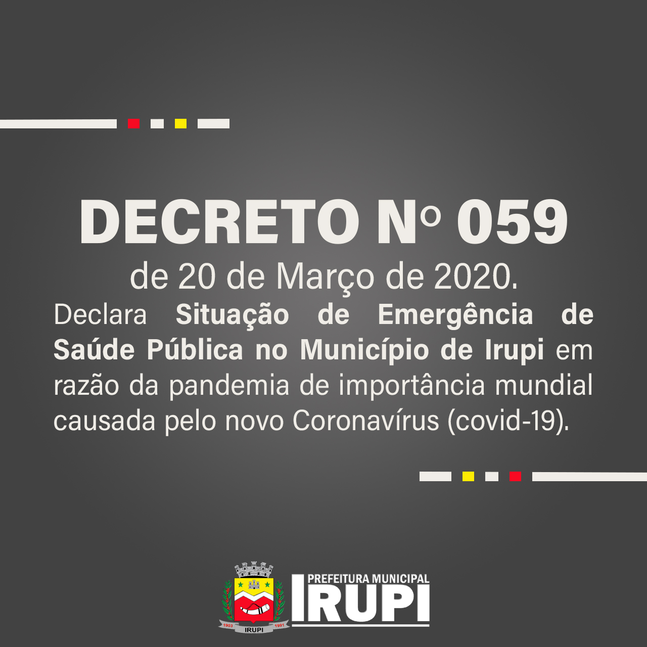 DECRETO Nº: 059 DE 20 DE MARÇO DE 2020.