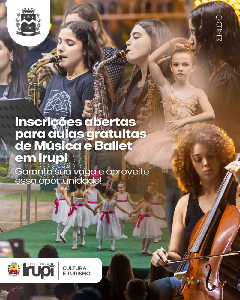 Inscrições abertas para aulas gratuitas de Música e Ballet em Irupi